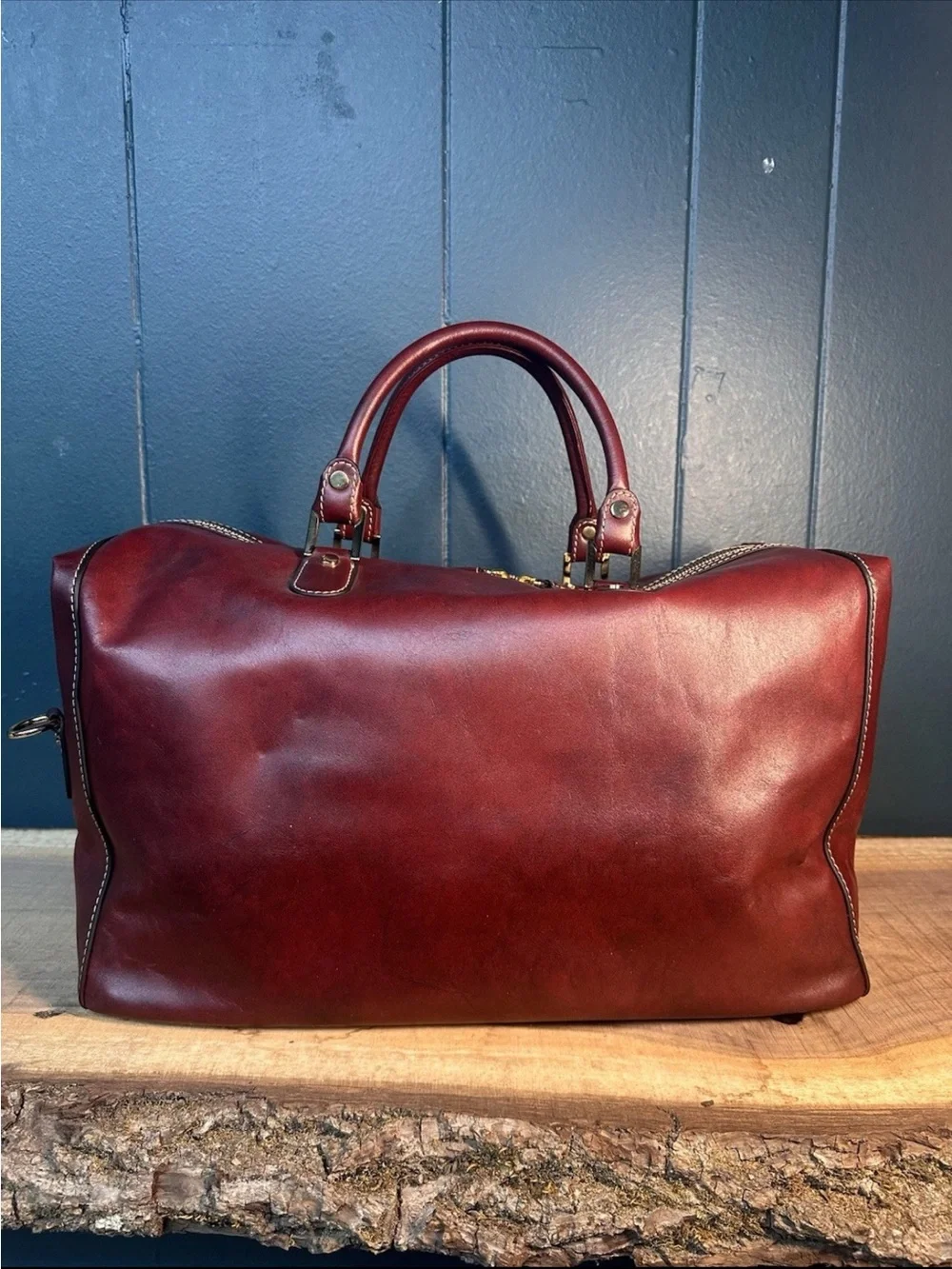 Gold PFEIL Leather Weekender Duffle Bag Oxblood Germany Rare Aniline Calfskin